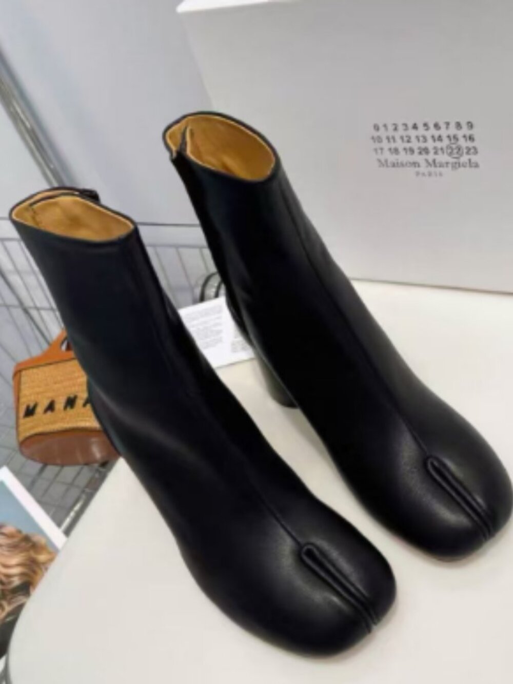 Maison Margiela Black Leather Tabi Split-Toe Heeled Ankle Boots